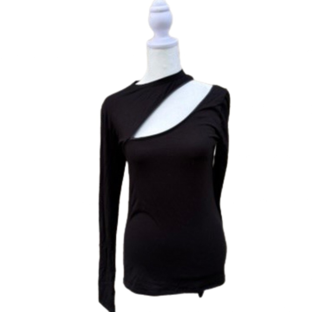 Marcella Cutout Top – Black Asymmetric Long Sleeve – NWT – Size Small